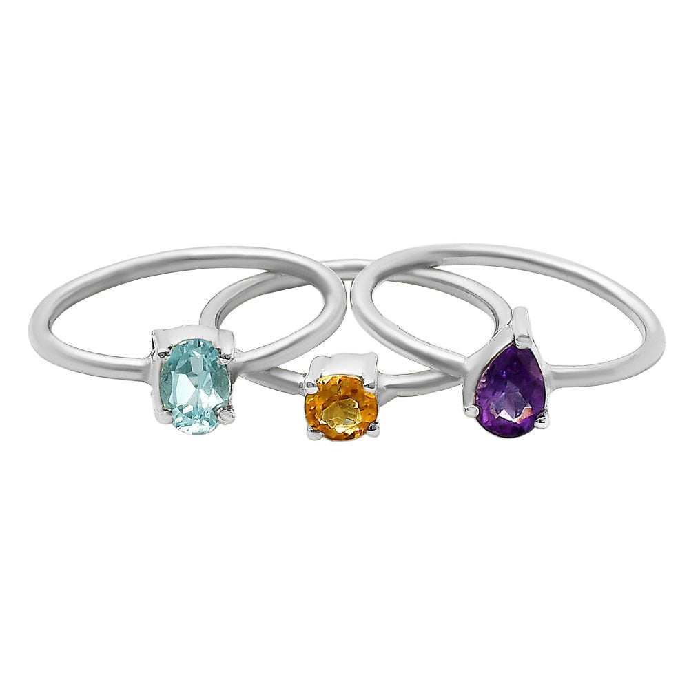 Stackable - Natural Gemstones 925 Silver Ring Size 5-9 Jewelry DGR1120 R-1159