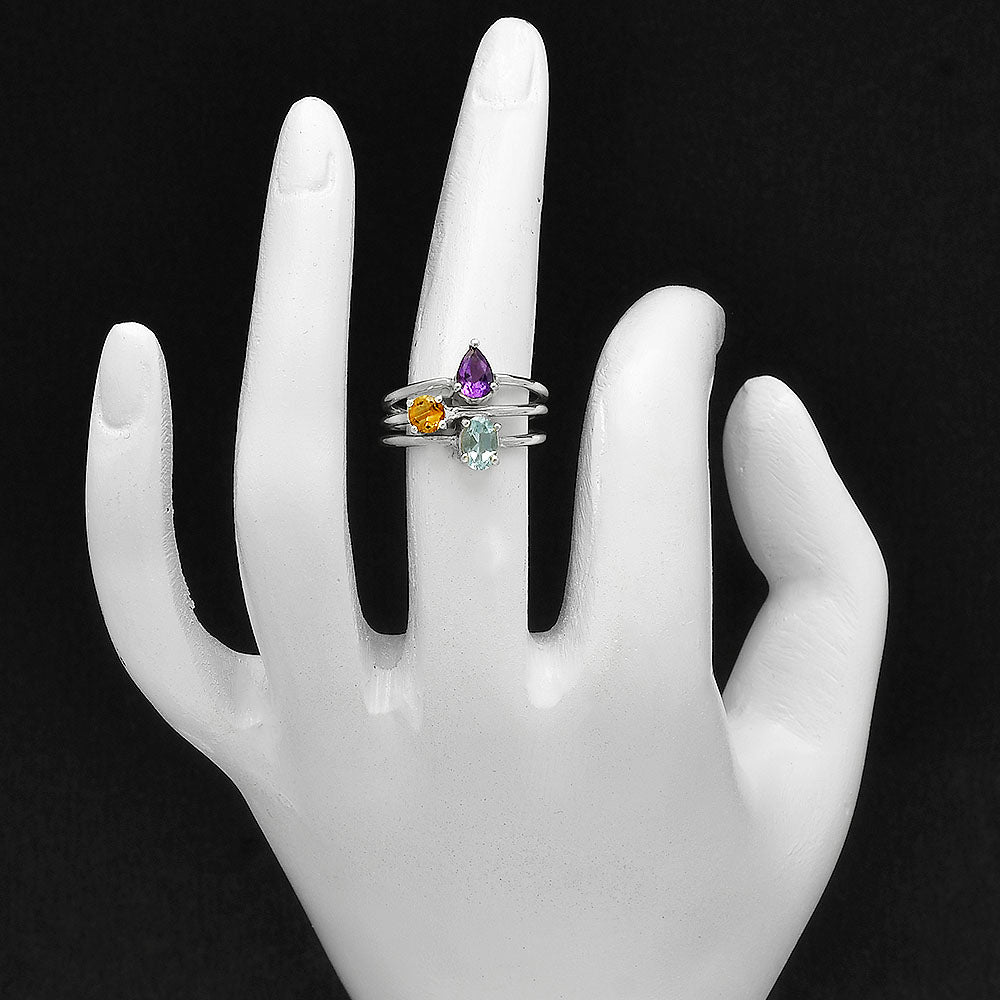Three Colorful Stone Gemstone Stackable Ring 925 Sterling Silver Jewelry DGR1120 R-1159