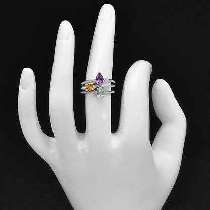 Three Colorful Stone Gemstone Stackable Ring 925 Sterling Silver Jewelry DGR1120 R-1159