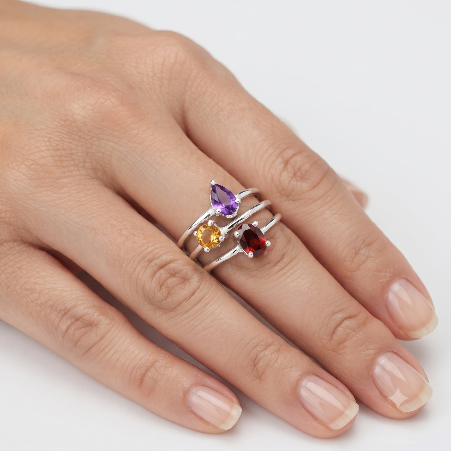 Three Colorful Stone Gemstone Stackable Ring 925 Sterling Silver Jewelry DGR1120 R-1159