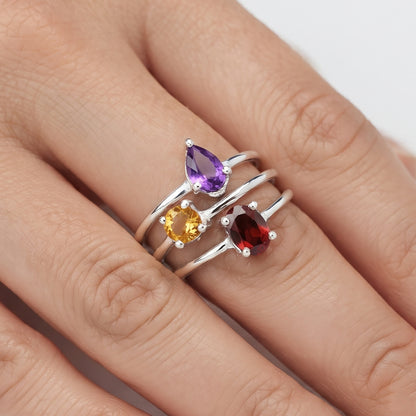 Three Colorful Stone Gemstone Stackable Ring 925 Sterling Silver Jewelry DGR1120 R-1159