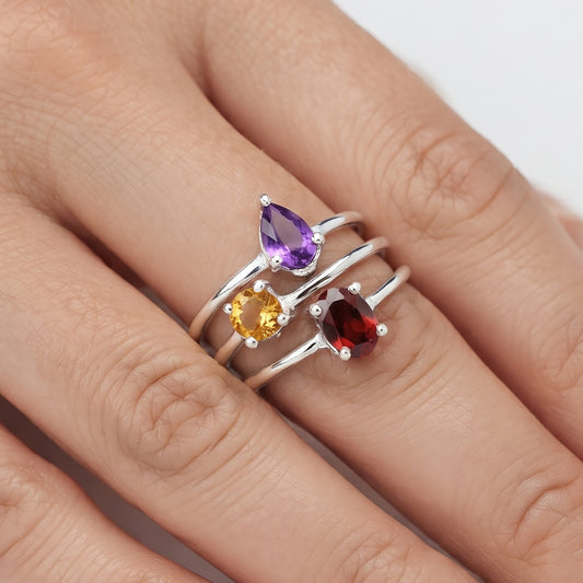 Three Colorful Stone Gemstone Stackable Ring 925 Sterling Silver Jewelry DGR1120 R-1159
