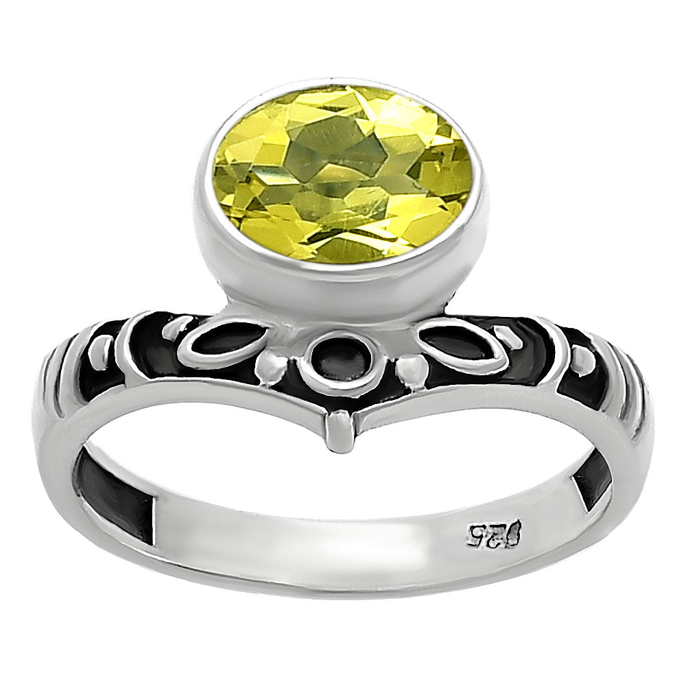 Boho Ornate Vintage Style Oxidized Gemstone Ring in 925 Silver for Women DGR1121 R-1046