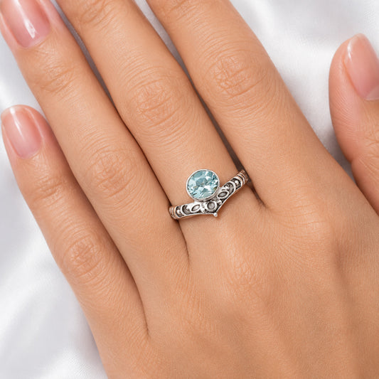 Boho Ornate Vintage Style Oxidized Gemstone Ring in 925 Silver for Women DGR1121 R-1046