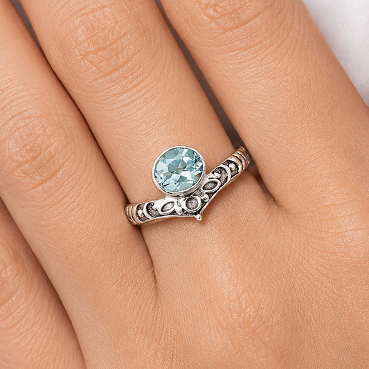 Boho Ornate Vintage Style Oxidized Gemstone Ring in 925 Silver for Women DGR1121 R-1046
