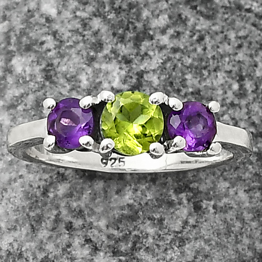 Three Stone Colorful Gemstone Ring 925 Sterling Silver Handmade Jewelry DGR1122 R-1047