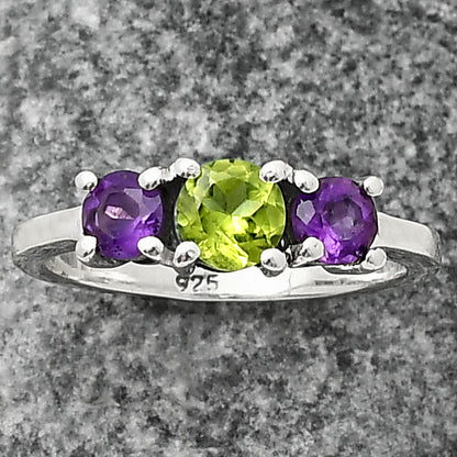 Three Stone Colorful Gemstone Ring 925 Sterling Silver Handmade Jewelry DGR1122 R-1047