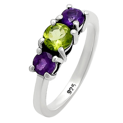 Three Stone Colorful Gemstone Ring 925 Sterling Silver Handmade Jewelry DGR1122 R-1047