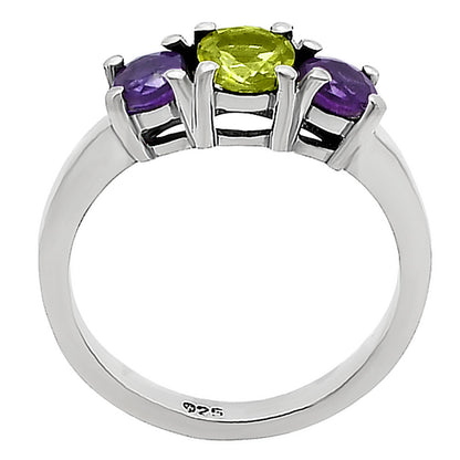 Three Stone Colorful Gemstone Ring 925 Sterling Silver Handmade Jewelry DGR1122 R-1047