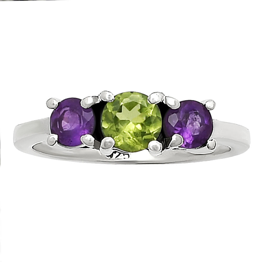 Three Stone Colorful Gemstone Ring 925 Sterling Silver Handmade Jewelry DGR1122 R-1047