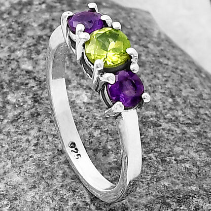 Three Stone Colorful Gemstone Ring 925 Sterling Silver Handmade Jewelry DGR1122 R-1047