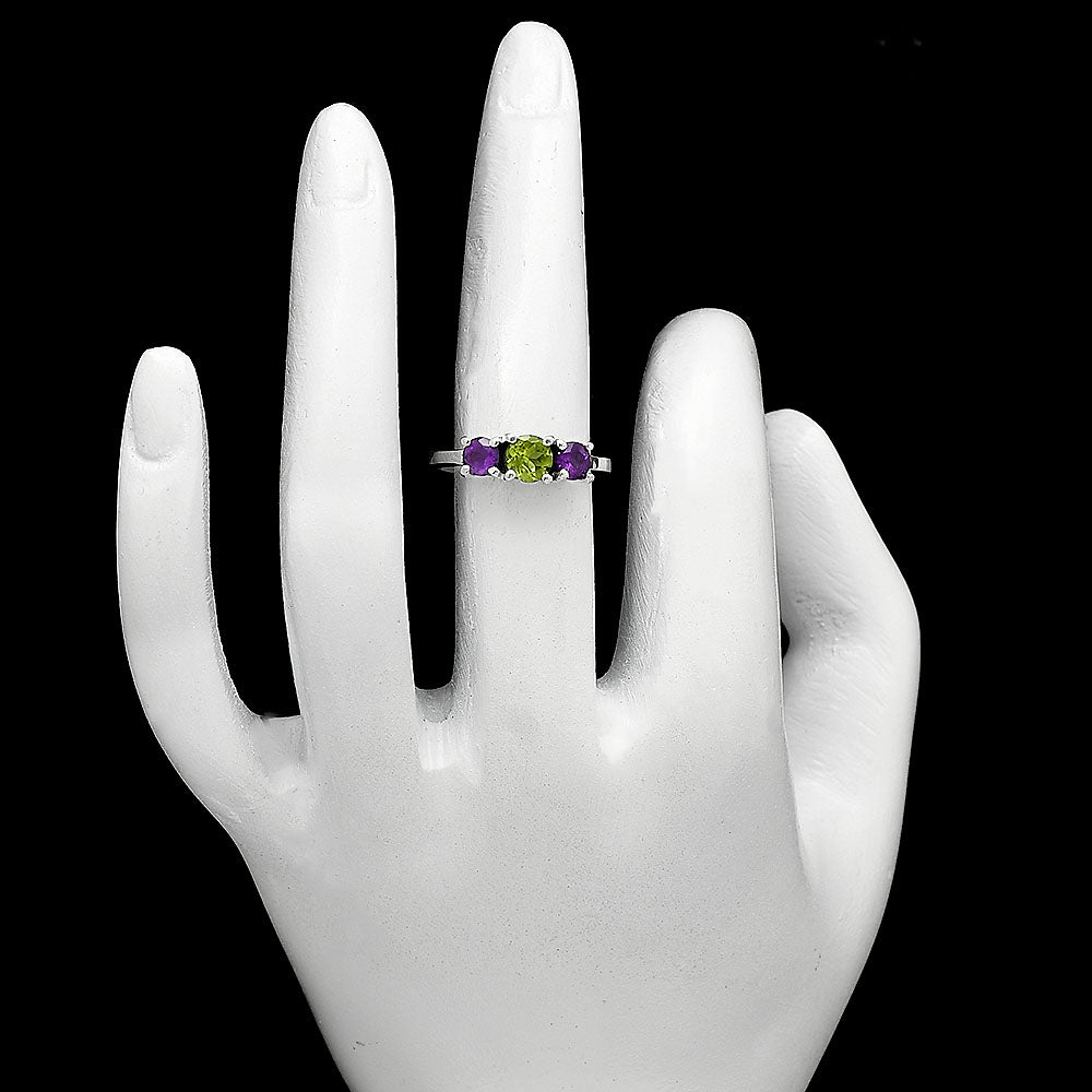 Three Stone Colorful Gemstone Ring 925 Sterling Silver Handmade Jewelry DGR1122 R-1047