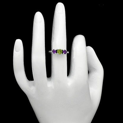 Three Stone Colorful Gemstone Ring 925 Sterling Silver Handmade Jewelry DGR1122 R-1047
