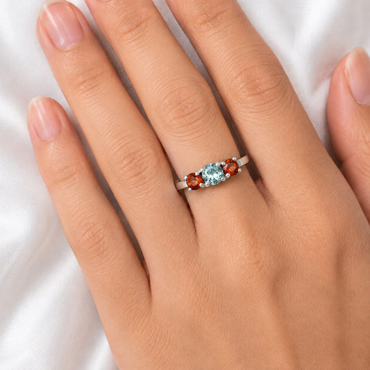 Three Stone Colorful Gemstone Ring 925 Sterling Silver Handmade Jewelry DGR1122 R-1047