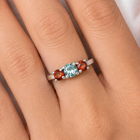 Three Stone Colorful Gemstone Ring 925 Sterling Silver Handmade Jewelry DGR1122 R-1047