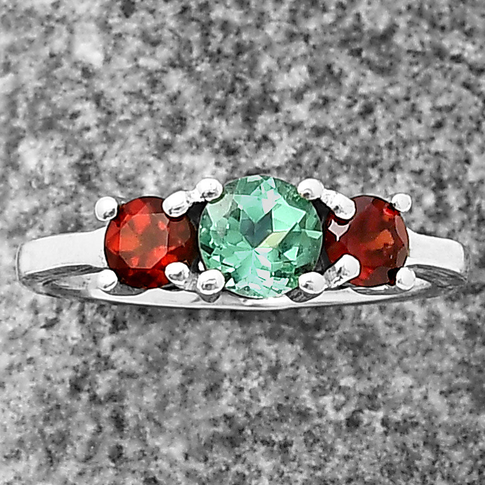 Three Stone Colorful Gemstone Ring 925 Sterling Silver Handmade Jewelry DGR1122 R-1047