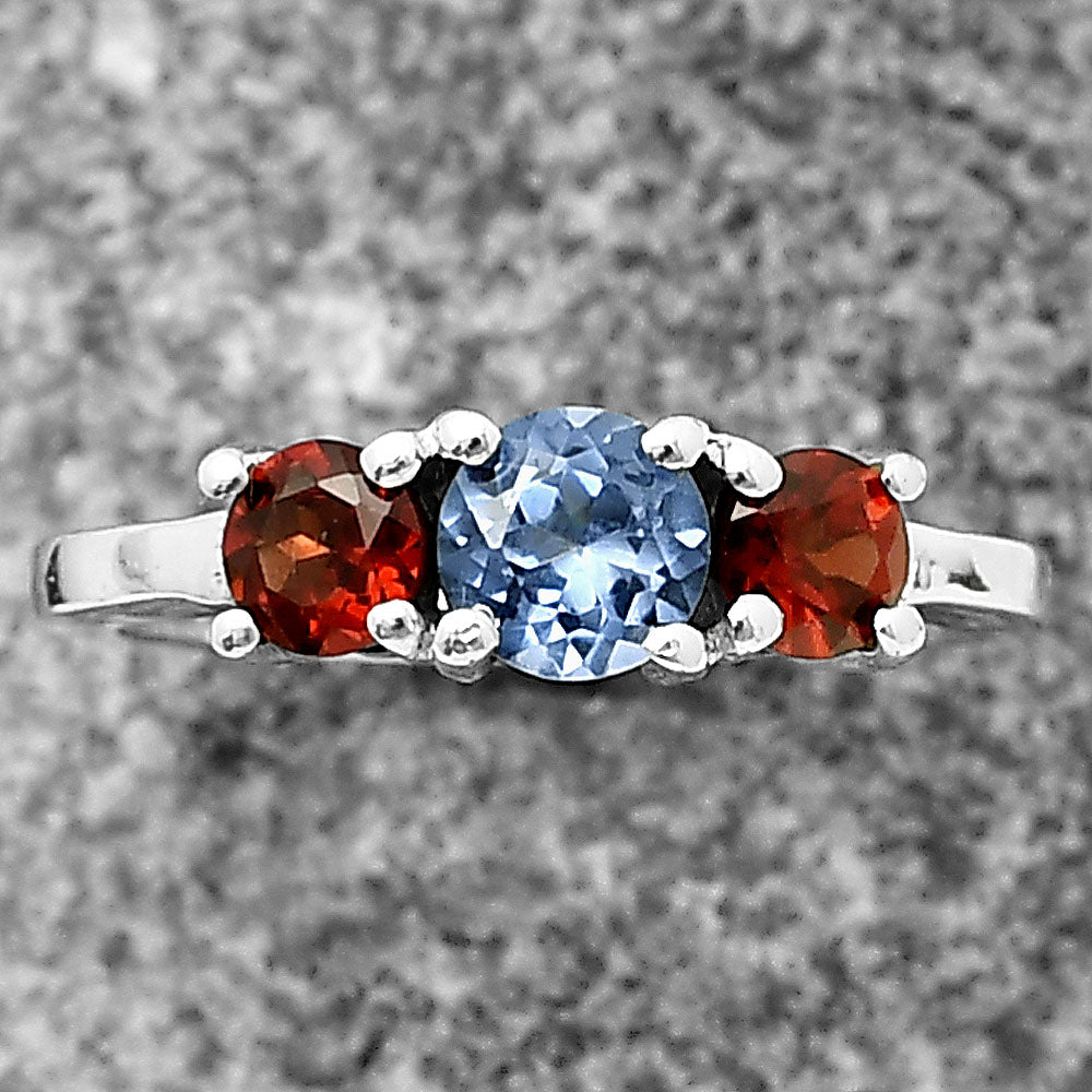 Three Stone Colorful Gemstone Ring 925 Sterling Silver Handmade Jewelry DGR1122 R-1047