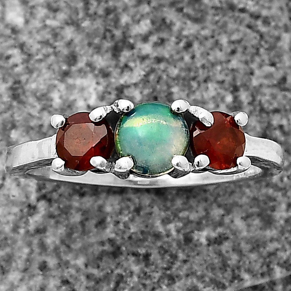 Three Stone Colorful Gemstone Ring 925 Sterling Silver Handmade Jewelry DGR1122 R-1047