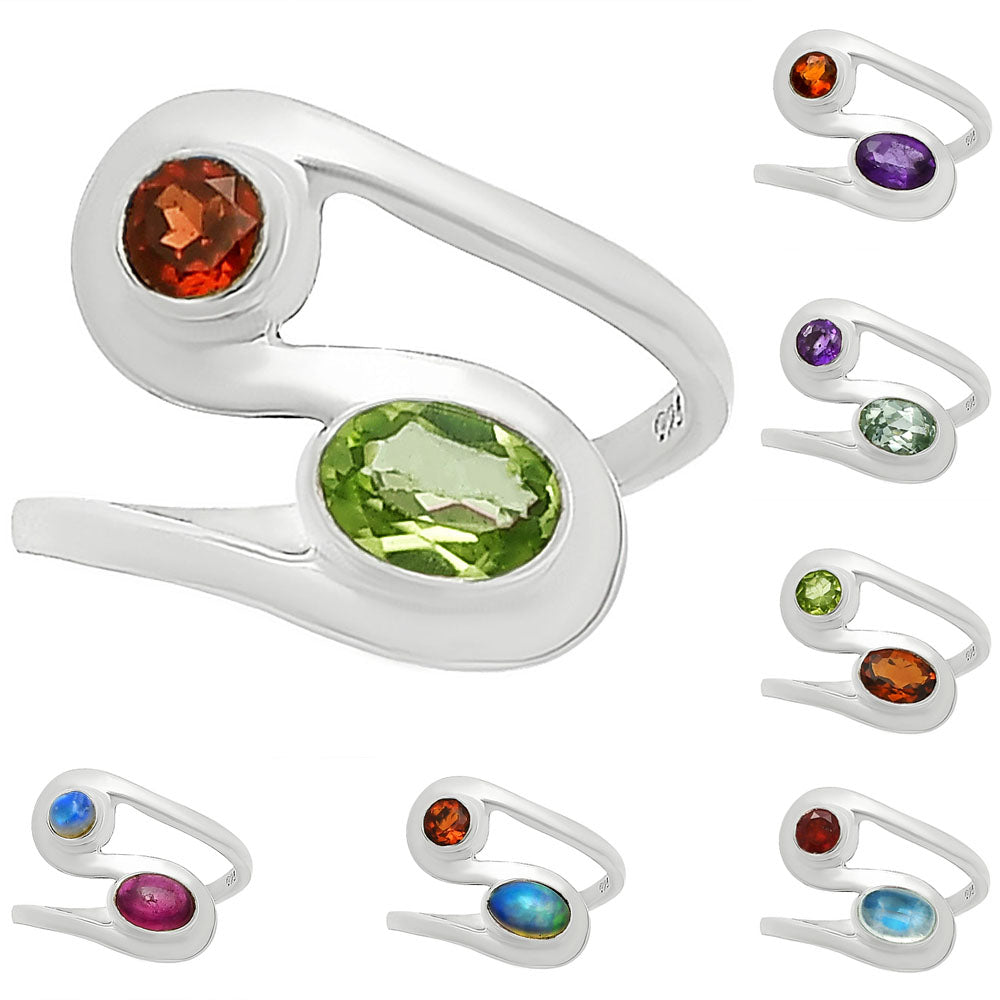 Open Bypass Gemstone Ring 925 Sterling Silver Modern Handmade Jewelry DGR1123 R-1039
