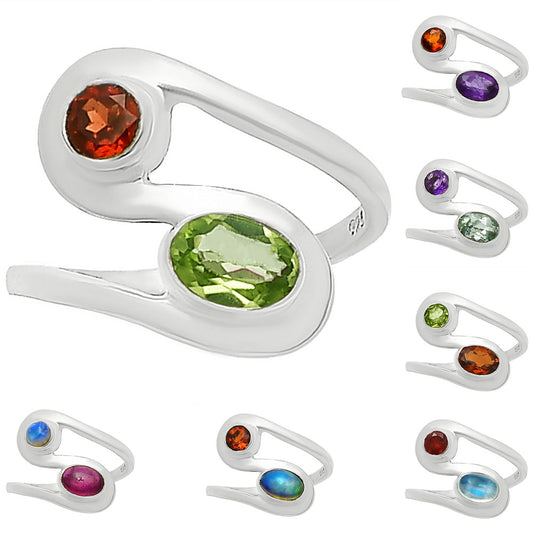 Open Bypass Gemstone Ring 925 Sterling Silver Modern Handmade Jewelry DGR1123 R-1039