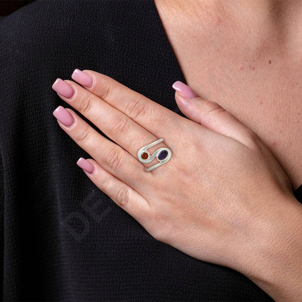 Open Bypass Gemstone Ring 925 Sterling Silver Modern Handmade Jewelry DGR1123 R-1039