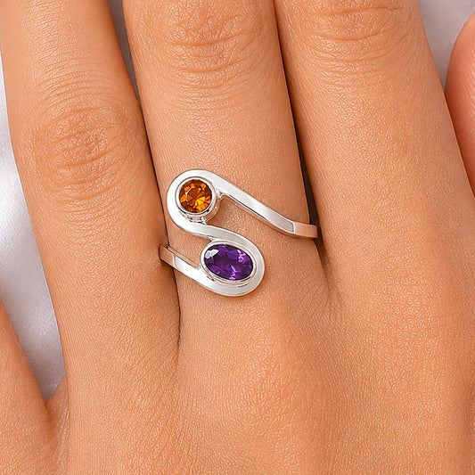 Open Bypass Gemstone Ring 925 Sterling Silver Modern Handmade Jewelry DGR1123 R-1039