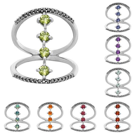 Elegant 4 Stone Double Band Ring 925 Sterling Silver Handmade Jewelry DGR1126 R-1247