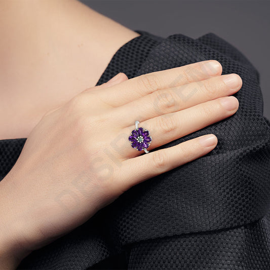 Multi Gemstone Flower Cluster Daisy Ring 925 Sterling Silver for Women DGR1127 R-1031