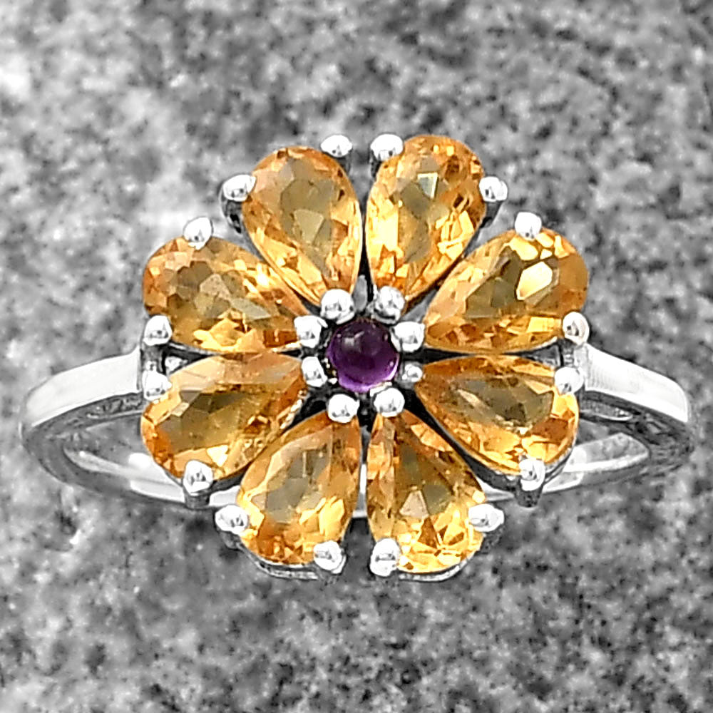 Multi Gemstone Flower Cluster Daisy Ring 925 Sterling Silver for Women DGR1127 R-1031