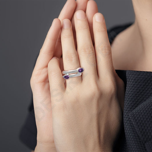 Double Natural Gemstone Ring 925 Sterling Silver Handmade Jewelry DGR1128 R-1190