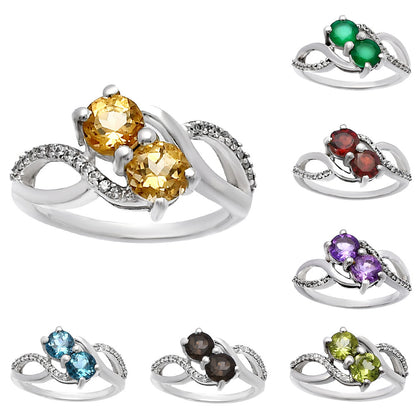 Two Stone Gemstone Ring with CZ Detail 925 Sterling Silver Fine Jewelry DGR1130 R-1033