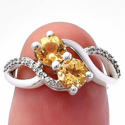 Two Stone Gemstone Ring with CZ Detail 925 Sterling Silver Fine Jewelry DGR1130 R-1033