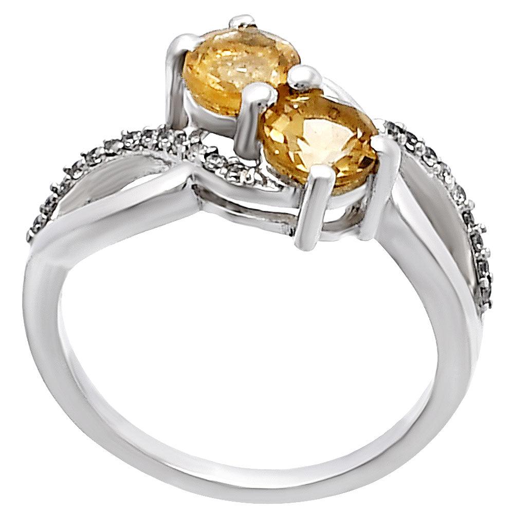 Two Stone Gemstone Ring with CZ Detail 925 Sterling Silver Fine Jewelry DGR1130 R-1033