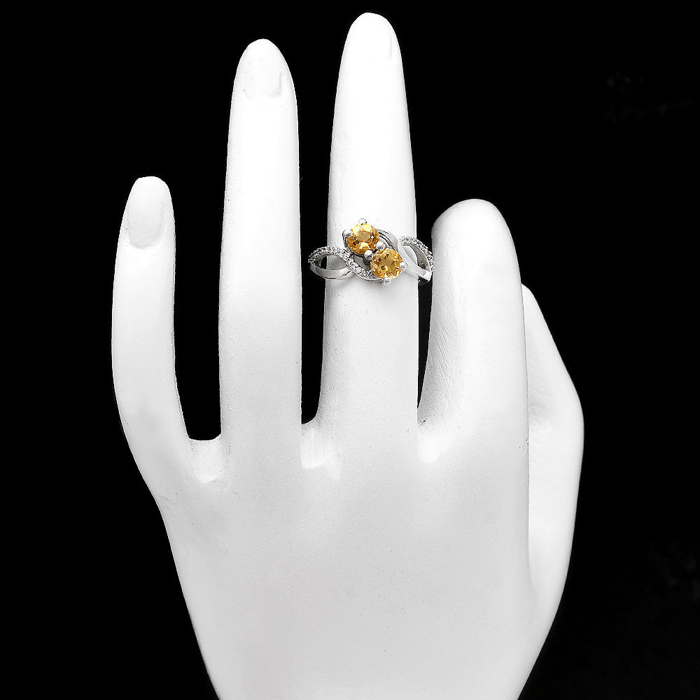 Two Stone Gemstone Ring with CZ Detail 925 Sterling Silver Fine Jewelry DGR1130 R-1033