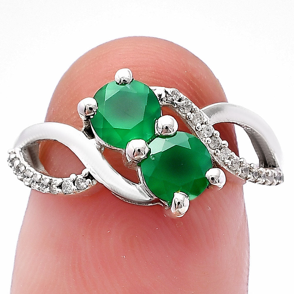 Two Stone Gemstone Ring with CZ Detail 925 Sterling Silver Fine Jewelry DGR1130 R-1033