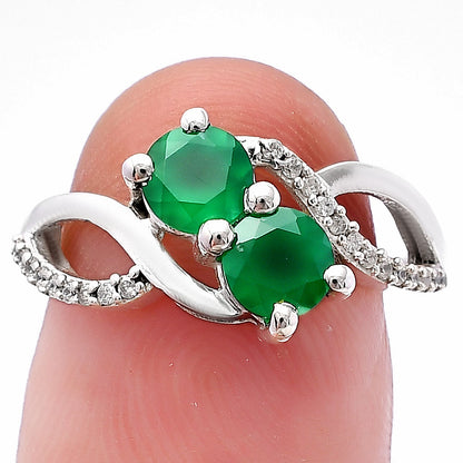 Two Stone Gemstone Ring with CZ Detail 925 Sterling Silver Fine Jewelry DGR1130 R-1033