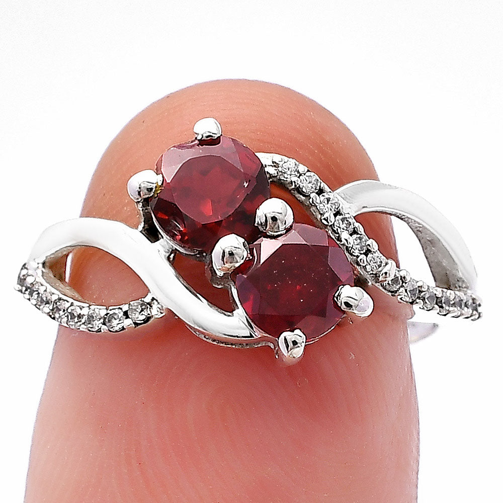 Two Stone Gemstone Ring with CZ Detail 925 Sterling Silver Fine Jewelry DGR1130 R-1033