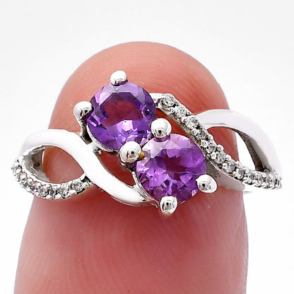 Two Stone Gemstone Ring with CZ Detail 925 Sterling Silver Fine Jewelry DGR1130 R-1033