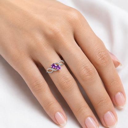 Two Stone Gemstone Ring with CZ Detail 925 Sterling Silver Fine Jewelry DGR1130 R-1033