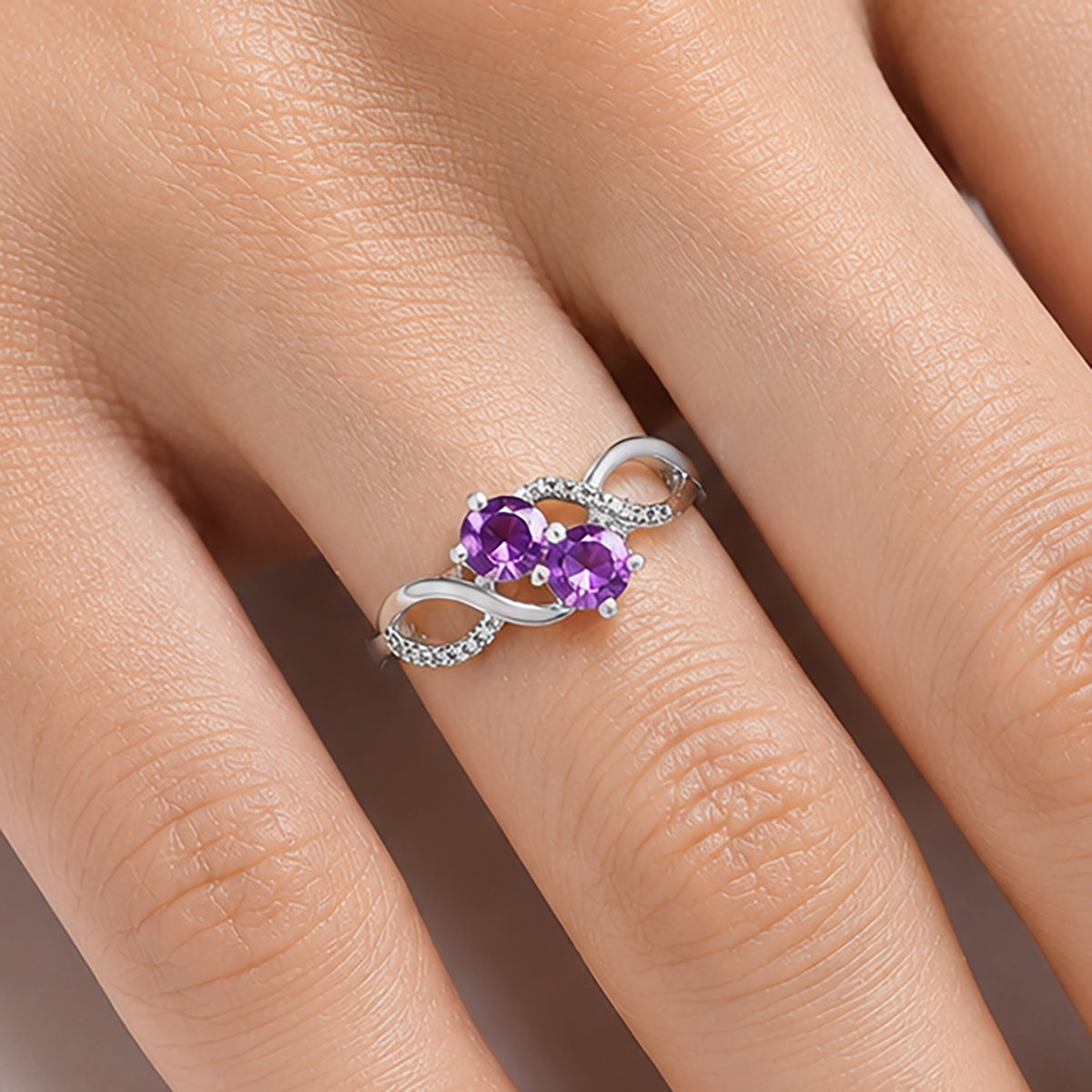 Two Stone Gemstone Ring with CZ Detail 925 Sterling Silver Fine Jewelry DGR1130 R-1033