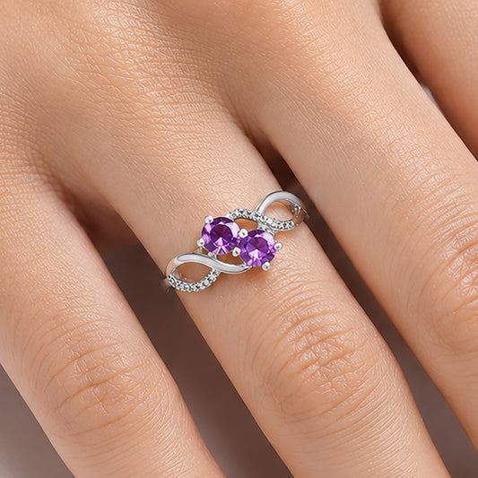 Two Stone Gemstone Ring with CZ Detail 925 Sterling Silver Fine Jewelry DGR1130 R-1033