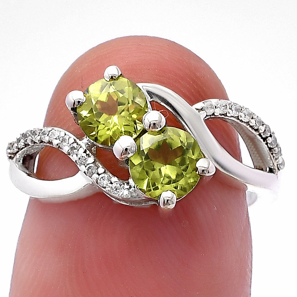 Two Stone Gemstone Ring with CZ Detail 925 Sterling Silver Fine Jewelry DGR1130 R-1033