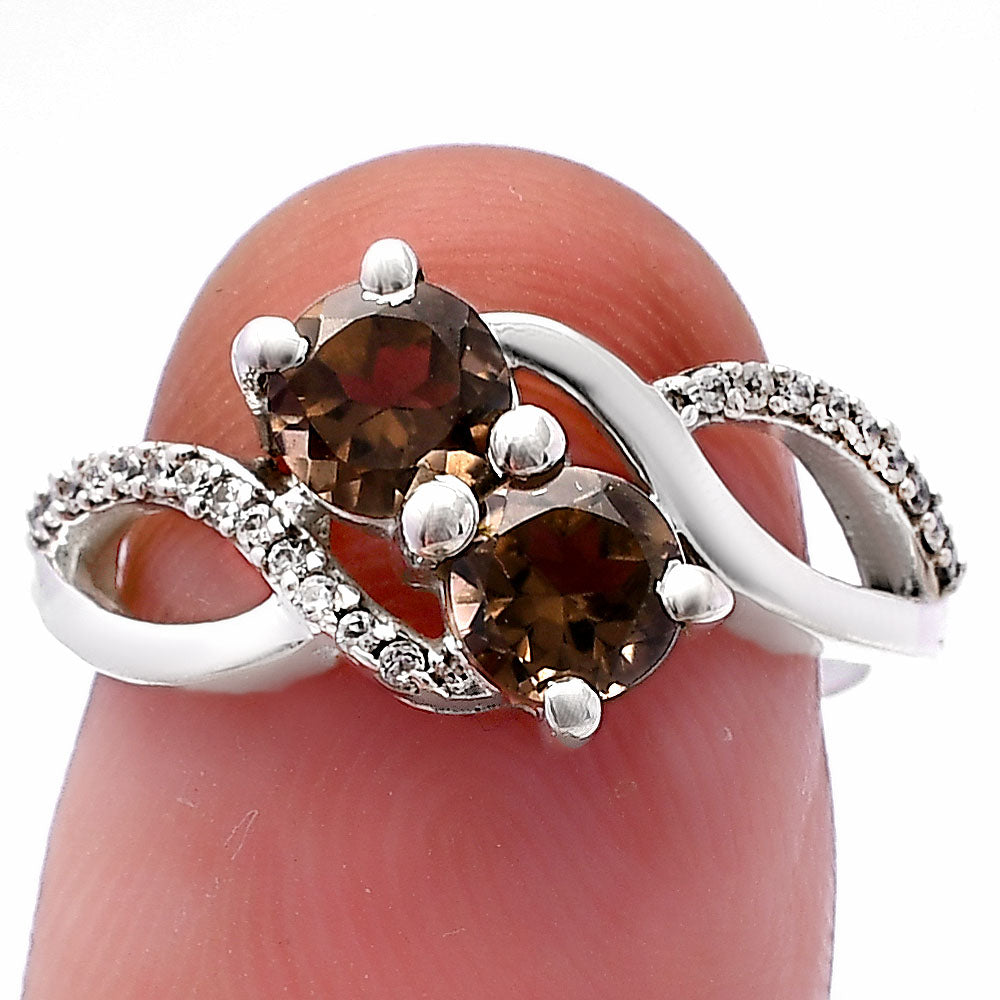 Two Stone Gemstone Ring with CZ Detail 925 Sterling Silver Fine Jewelry DGR1130 R-1033