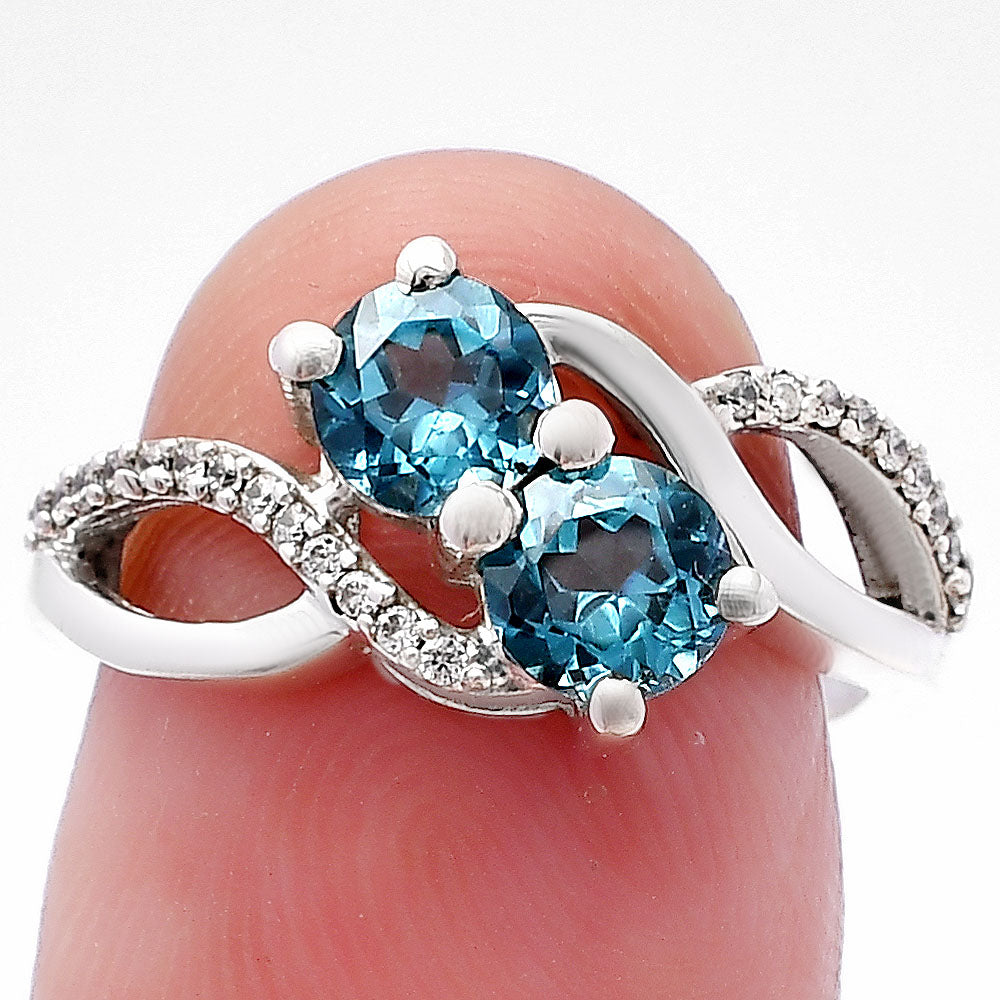 Two Stone Gemstone Ring with CZ Detail 925 Sterling Silver Fine Jewelry DGR1130 R-1033