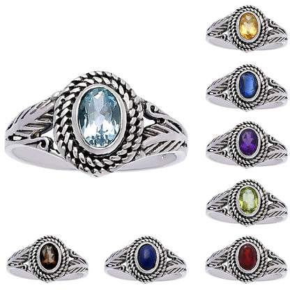 Rope Design Oval Natural Gemstone Ring 925 Silver Boho Vintage Style DGR1131 R-1044