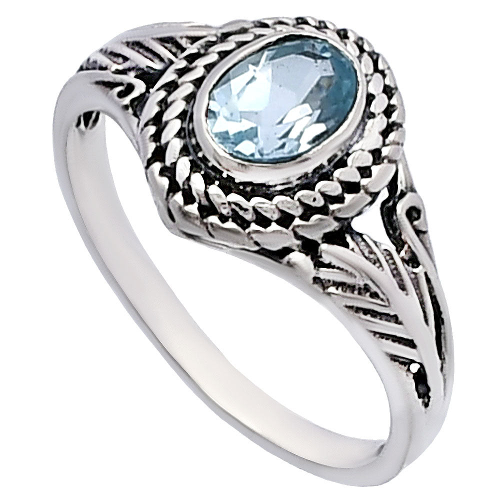 Rope Design Oval Natural Gemstone Ring 925 Silver Boho Vintage Style DGR1131 R-1044