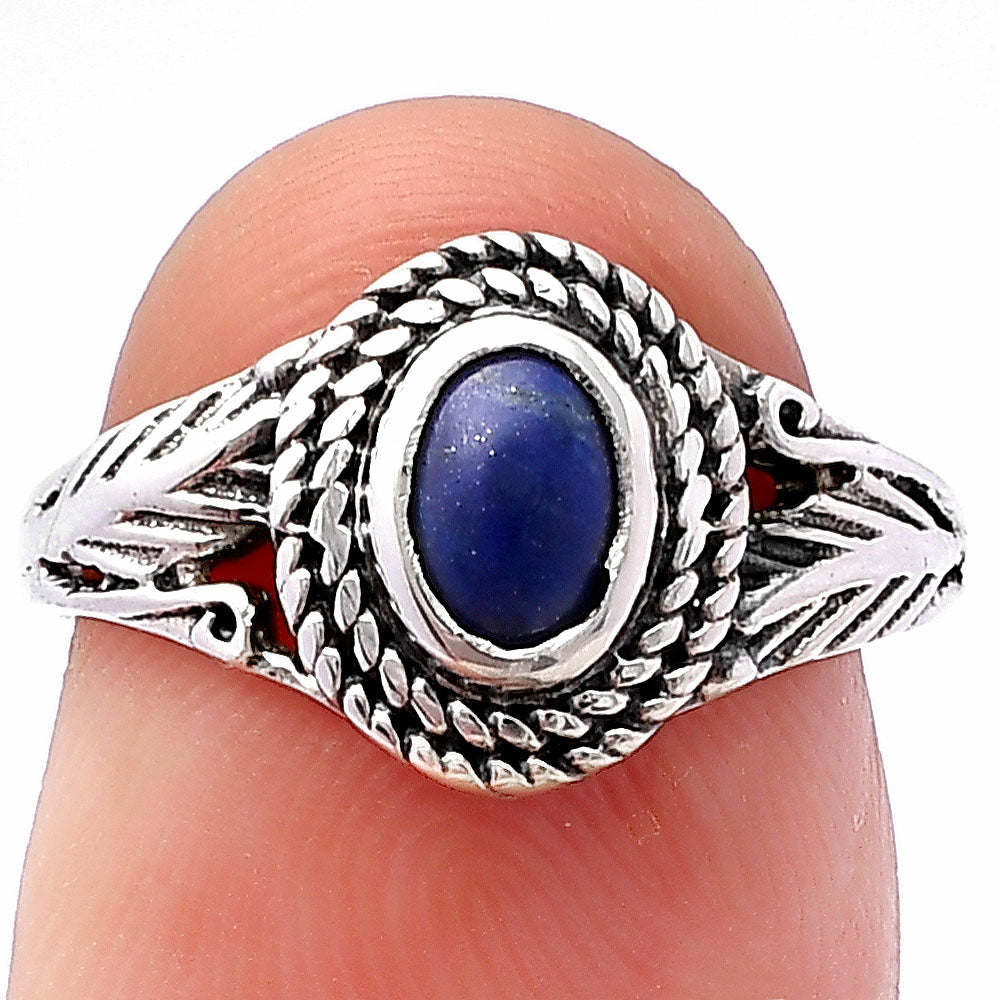 Rope Design Oval Natural Gemstone Ring 925 Silver Boho Vintage Style DGR1131 R-1044