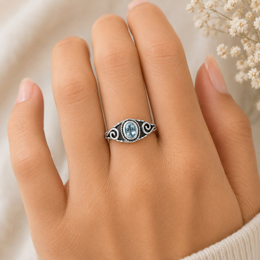 925 Sterling Silver Oval Gemstone Swirl Pattern Handmade Ring Jewelry DGR1132 R-1043