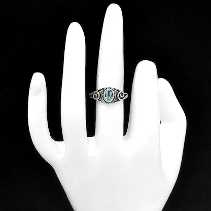 925 Sterling Silver Oval Gemstone Swirl Pattern Handmade Ring Jewelry DGR1132 R-1043