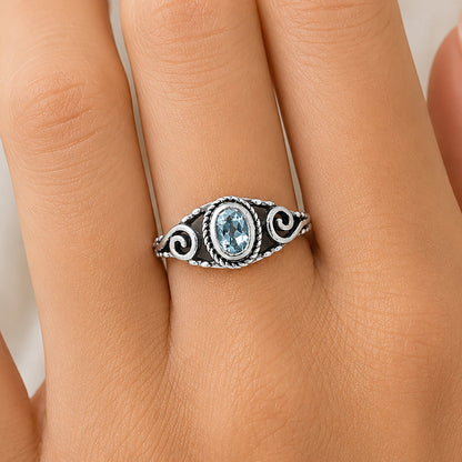 925 Sterling Silver Oval Gemstone Swirl Pattern Handmade Ring Jewelry DGR1132 R-1043